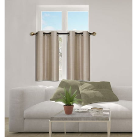 D24 Taupe 2-Piece Energy Saving Room Darkening Grommet Top Window Curtain Set, 2 Blackout Panels For Short (Best Heat Saving Curtains)