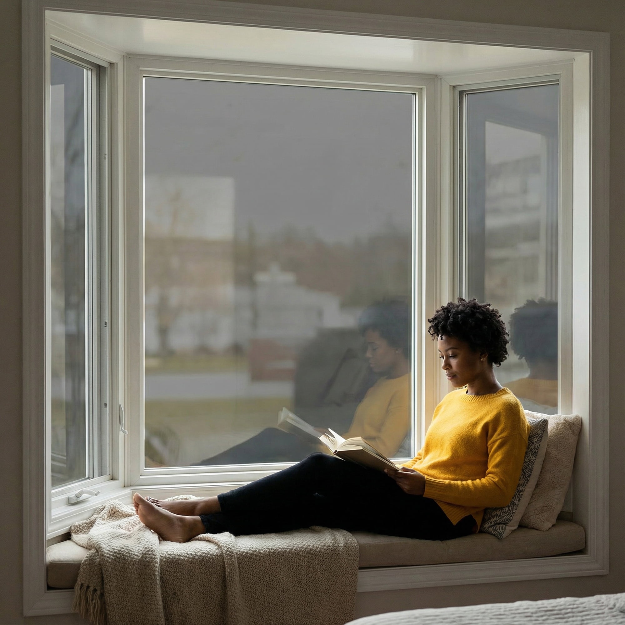 REGALWOVEN One Way Privacy Window Film for Home and Office - Heat Control and Static Cling Black Silver 39.4 x 23.6 Inch
