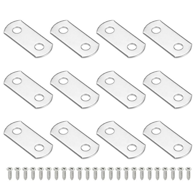 Uxcell 0/0 Flush Canvas Clips, 12 Pcs Metal Picture Framing Mirror Clips Z Shape Mounting Tools with Mounting 2 Holes for Photo Painting, Include 24 Screws, Silver Tone