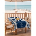 thumbnail image 2 of Outdoor Tablecloth with Umbrella Hole for Patio/Picnic/Party/Camping, Navy Blue Boho Waterproof Table Cloth Rectangle Table Cover Washable, Vintage Ethnic Tribe Abstract Art (60"x 102"), 2 of 8