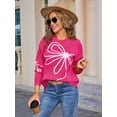 thumbnail image 3 of Women'S Sweater 2025 Fall - Long Sleeve Crewneck Tops Knit Oversized Pullover Casual Print Jumper Rose Red XL, 3 of 8