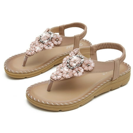 

Women s Shoes Bohemian Crystal Flowers Low-heeled Casual Comfortable Wear-resistant Platform Sandals