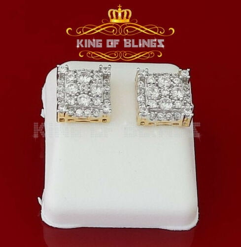 King of Bling's Yellow 925 Silver 0.96ct Cubic Zirconia Men's/Women's Screw Back CZ Stud Earring