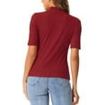 thumbnail image 3 of INSPIRE CHIC Half Sleeve T Shirts for Women Turtleneck Top Casual Blouses Solid Elastic Soft Elbow Length Tops S Dark Red, 3 of 6