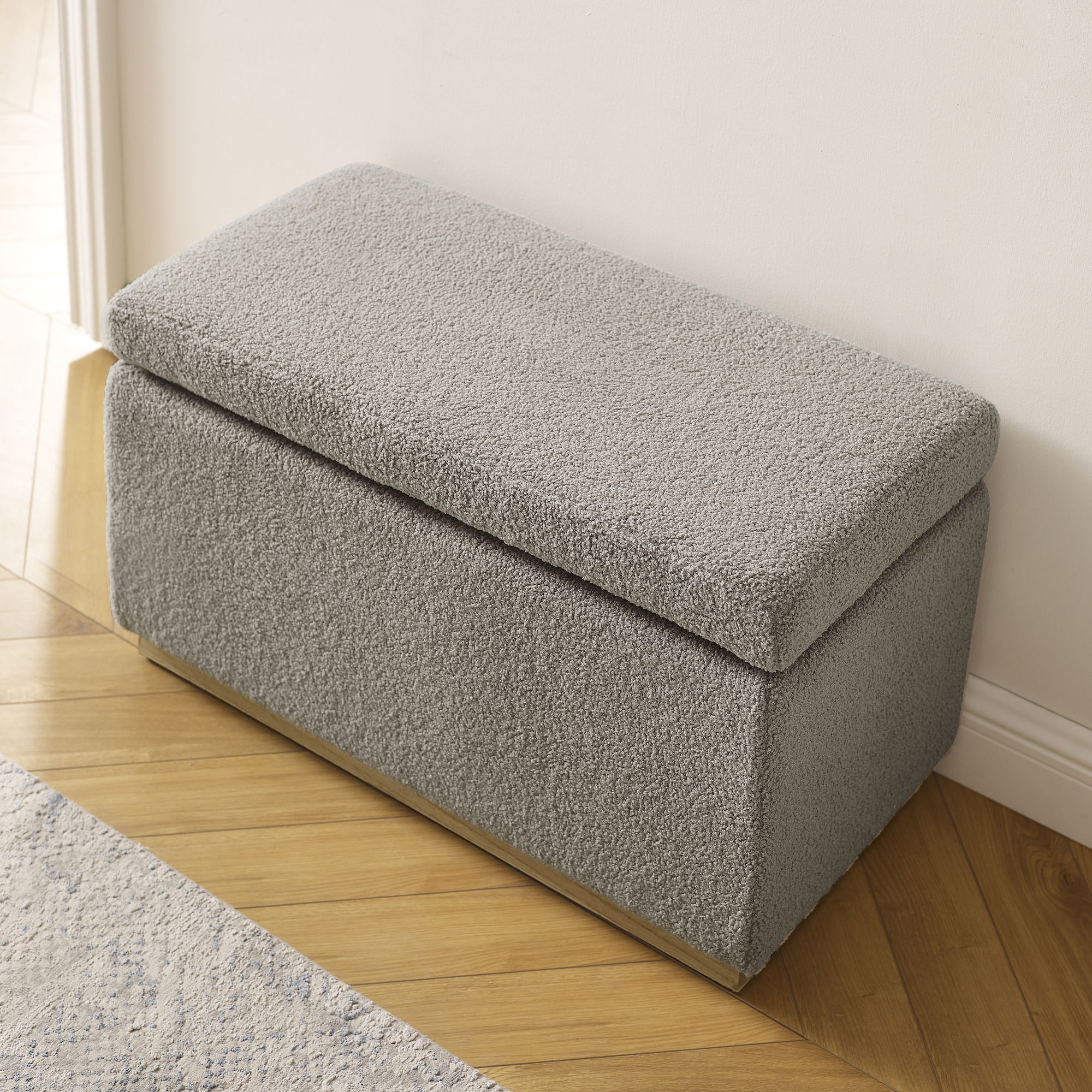 Linon Elta Rectangle Storage Ottoman, Light Gray