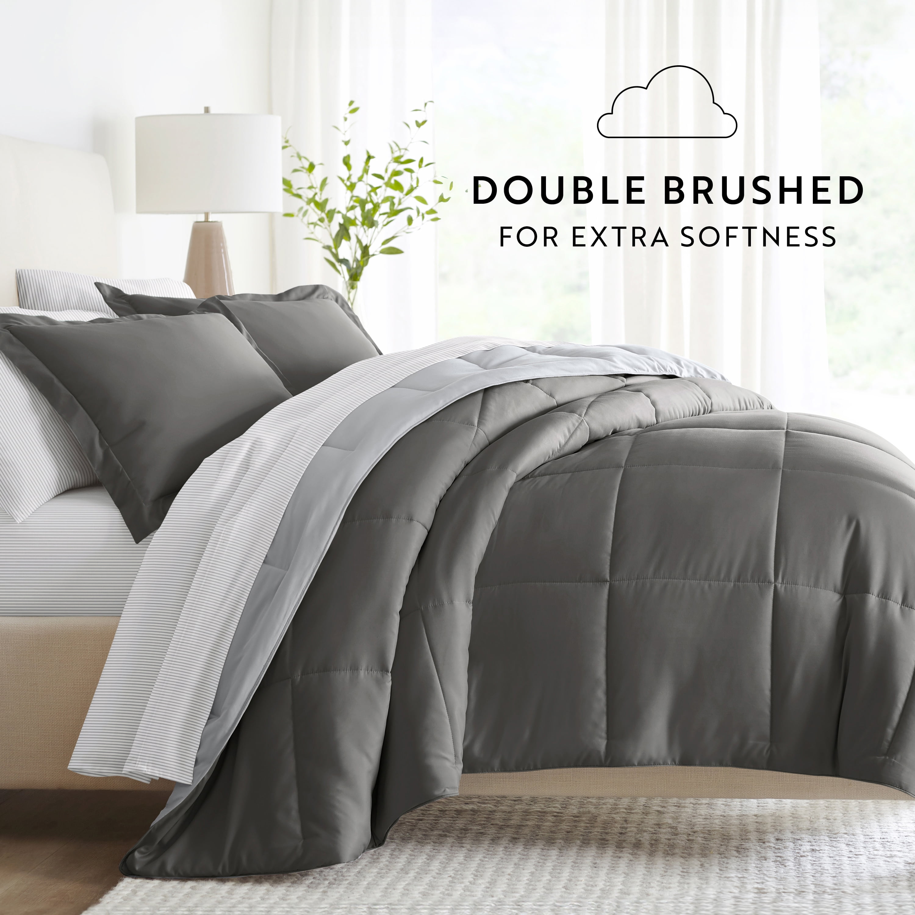 Noble Linens 7 Piece Bedding Bundle, Reversible Comforter and Patterned Sheet Set, California King