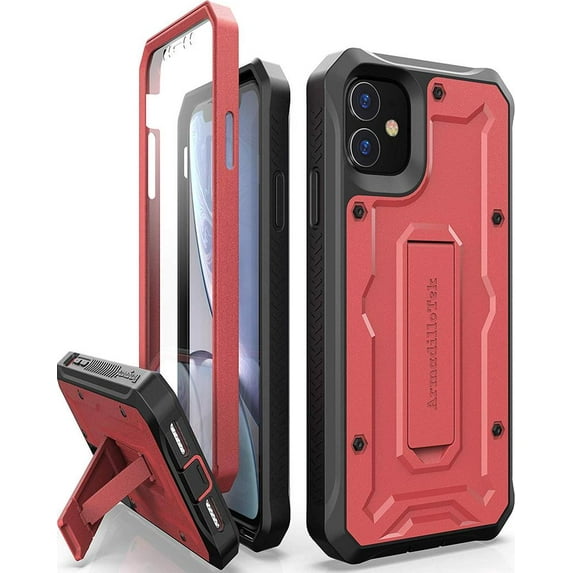 ArmadilloTek Vanguard Case Compatible with iPhone 11 (6.1 inches) Military Grade Full-Body Rugged with Kickstand and Built-in Screen Protector - Red