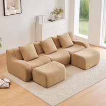 Villeston 3 Seater Couch, 115" Oversized Sectional Sofa Cloud Modular Couch for Living Room (Camel, 3 Seater with 2 Ottoman)