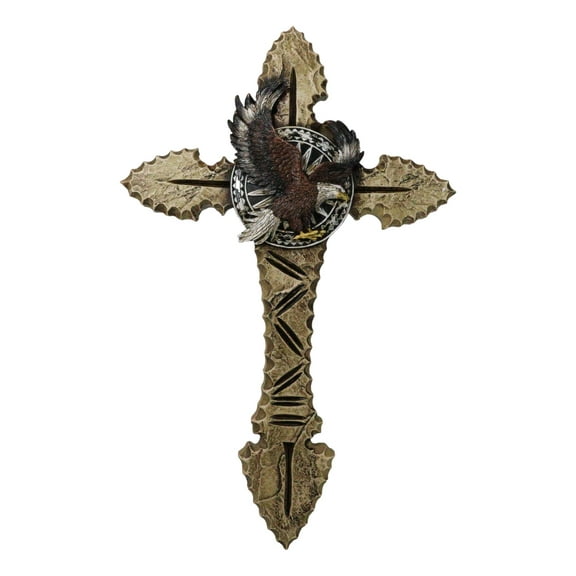 Rustic Southwest Faux Wooden Tribal Arrows With Bald Eagle And Medal Wall Cross