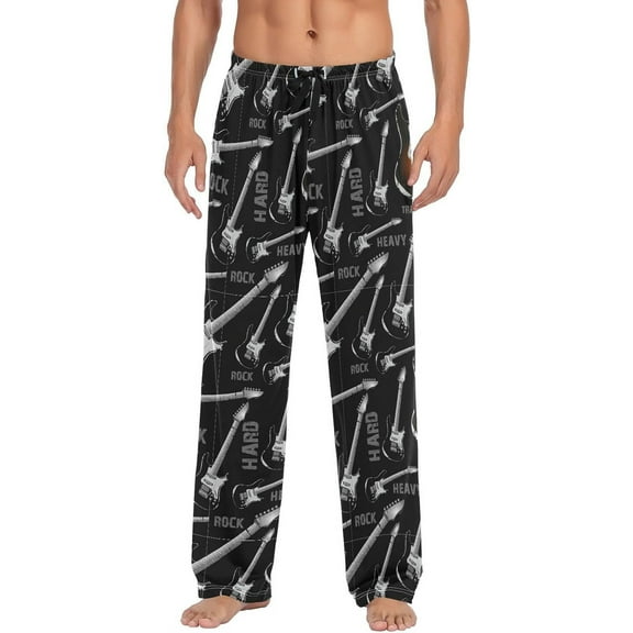 PISONIC Music Rock Mens Pajama Pants Lounge Men's Pajama Bottoms Soft Sleep Pants With Pockets Drawstring