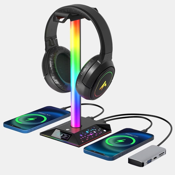 Rgb Gaming Headset Stand with Usb Hub, LED Headphone Holder for Desk Setup
