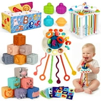 Flooyes 6-IN-1 Montessori Toys, Soft Rubber Set Play and Learn Early Box Toys For Kids Boys Girls 6 Months 