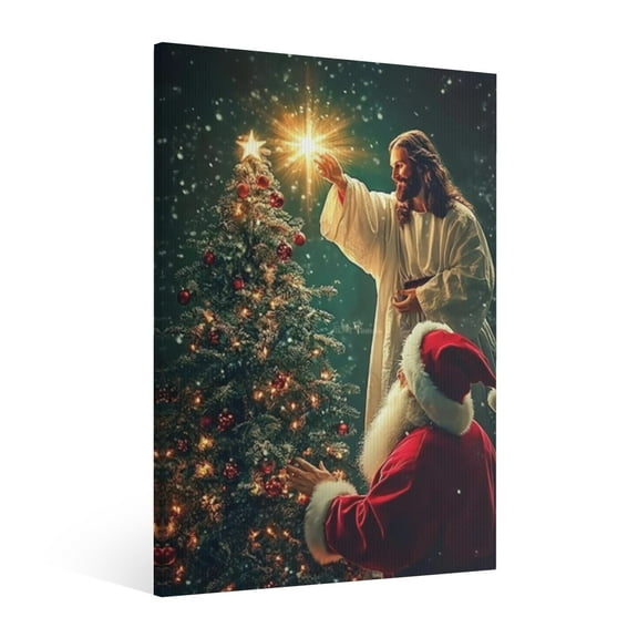 Vintage Jesus and Santa Claus Canvas Wall Art Paint, Jesus Pictures Canvas Print Posters Wall Decor, Christian Christmas Wall Art Home Church Decor for Living & Prayer Room Bedroom Wall Decor Framed