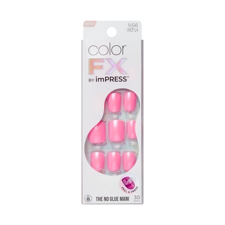 KISS imPRESS Color FX Press on Nails, Late Night, Pink, Short Squoval, 30 Count