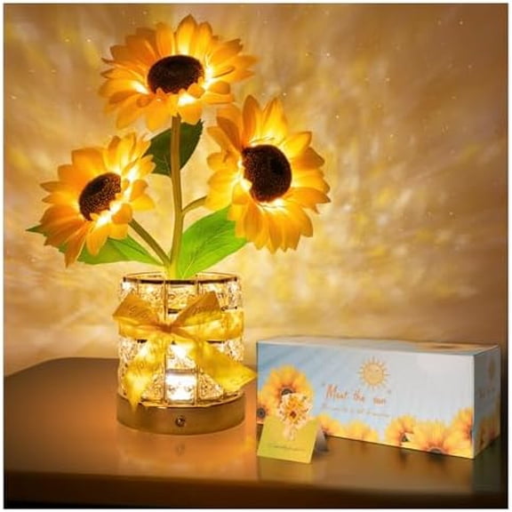 Sunflower LED Lamp,USB Rechargeable Touch Night Light, 3 Color Stepless Dimmable,Small Battery Flower Decor for Bedroom, Restaurant, Bar – Birthday, Mother’s Day,Wedding Gifts for Women,Mom