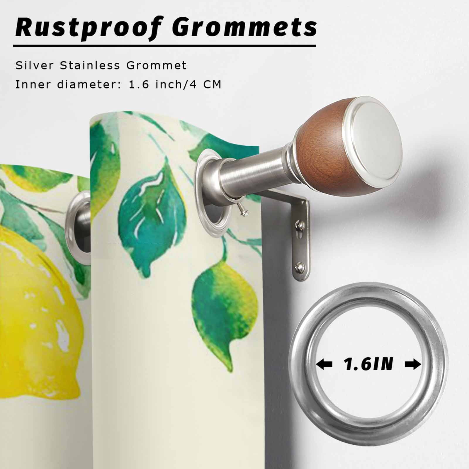 Botanical Lemon Outdoor Curtains for Patio, Watercolor Yellow Fruit Green Leaves Plant Sunshade Privacy Drapes Grommet Waterproof Outside Curtains for Porch/Cabana/Balcony 54"x 108", 1 Panel