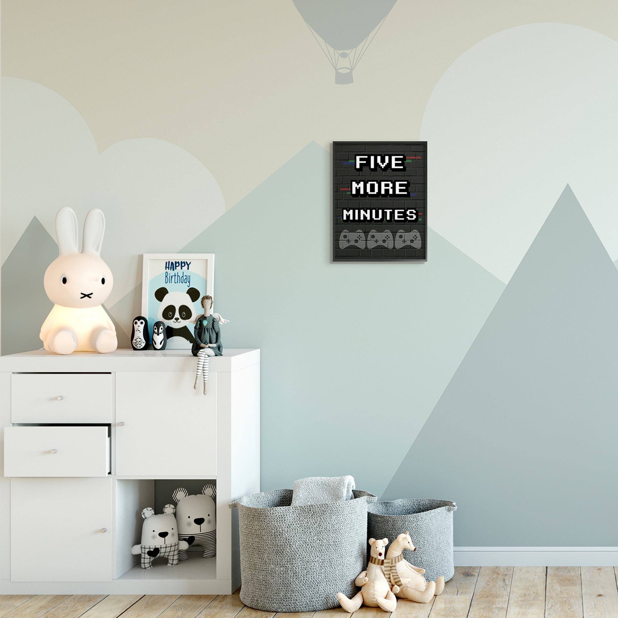 Stupell Industries Five More Minutes Video Game Phrase Retro Bricks Inspirational Painting Black Framed Art Print Wall Art, 11 x 14
