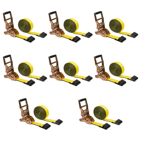 8 Pack 4" x30' Self-Tensioning Ratchet Tie Down Straps with Flat Hooks - 5,400 Lbs WLL - Heavy Duty Tie Down Ratchet Straps for Flatbed, Truck, Trailers, Cargo, Pickup - Yellow
