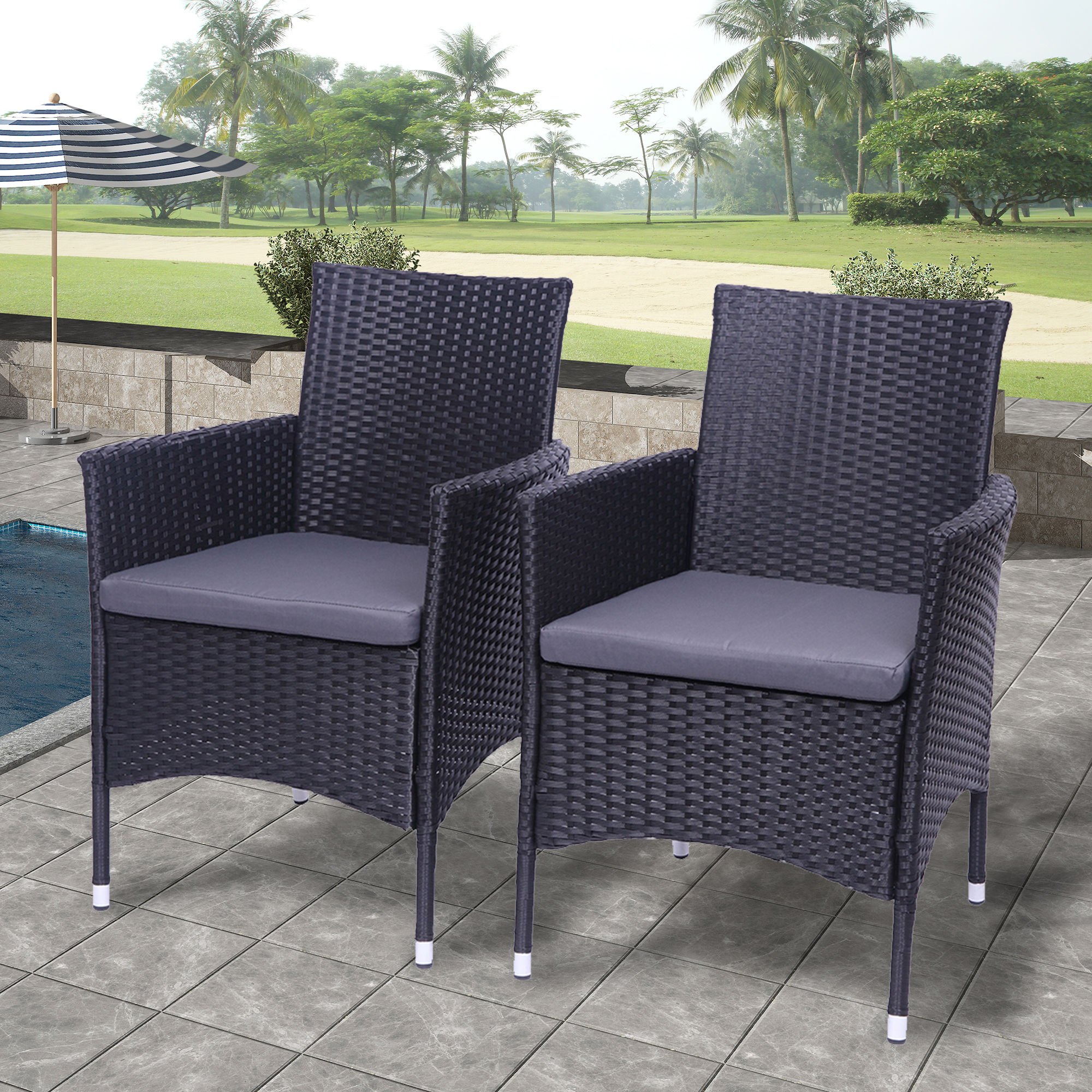 Patio Chairs Set of 2, BTMWAY All-Weather Wicker Patio Furniture Set, Heavy Duty Rattan Bistro Chairs Conversation Set, Front Porch Furniture Outdoor Chairs Set for Backyard Garden Balcony, Black - image 2 of 11