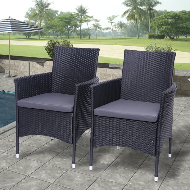 Outdoor Patio Wicker Chairs Set Of 2 Seventh Furniture Pe Rattan Chair With Cushions Handwoven For Garden Yard Pool Modern Dining Indoor Use Black J226 Outdoor Patio Wicker Chairs Set Of 2, Indoor Wicker Chairs With Cushions