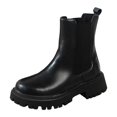 thumbnail image 1 of YOUSNH Bottes Courtes en Cuir à Talon Épais Style Anglais pour Femmes Automne et Hiver Noir 8, 1 of 7