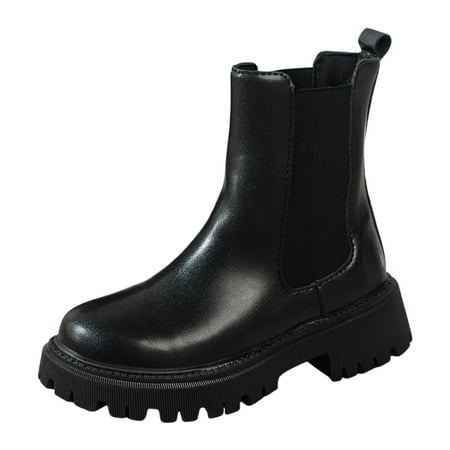 

Ediodpoh Women s Autumn And Winter England Style Leather Thick Heel Short Boots Woman Shoes Black 8