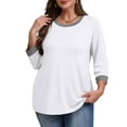 thumbnail image 6 of Ronuti Womens T Shirts 3/4 Length Sleeve Womens Tops Dressy Casual Crew Neck Color Block Tunic Tops, 6 of 8