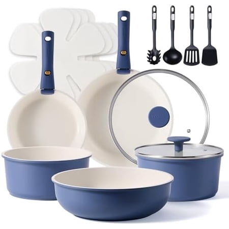 17pcs Pots and Pans Set, Nonstick Cookware Set Detachable Handle, Induction Kitchen Cookware Sets Non Stick with Removable Handle, RV Cookware Set, Oven Safe