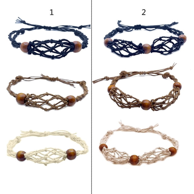 Natural Quartz Stone String Bracelet Handwoven Bracelet Rope Net Pocket Empty Stone Holder Bracelet for DIY Jewelry Brown Single net 1 Single net 1