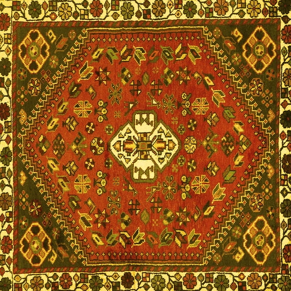 Ahgly Company Machine Washable Indoor Square Persian Yellow Traditional Area Rugs, 6' Square