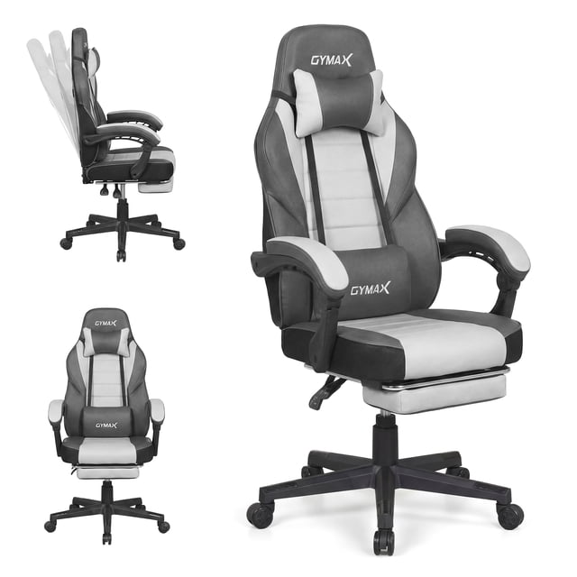 Gymax Gaming Chair w/ Headrest Reclining Backrest Lumber Support Linkage Armrests Grey