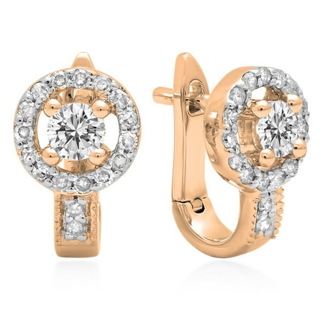 Dazzlingrock Collection 0.50 Carat (ctw) 14K Round White Diamond Ladies Halo Style Hoop Earrings 1/2 CT, Rose Gold