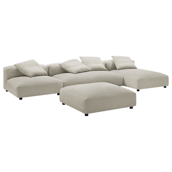 Modway Solace 4-PC Modular Upholstery Fabric Sectional Sofa w/Ottoman in Linen