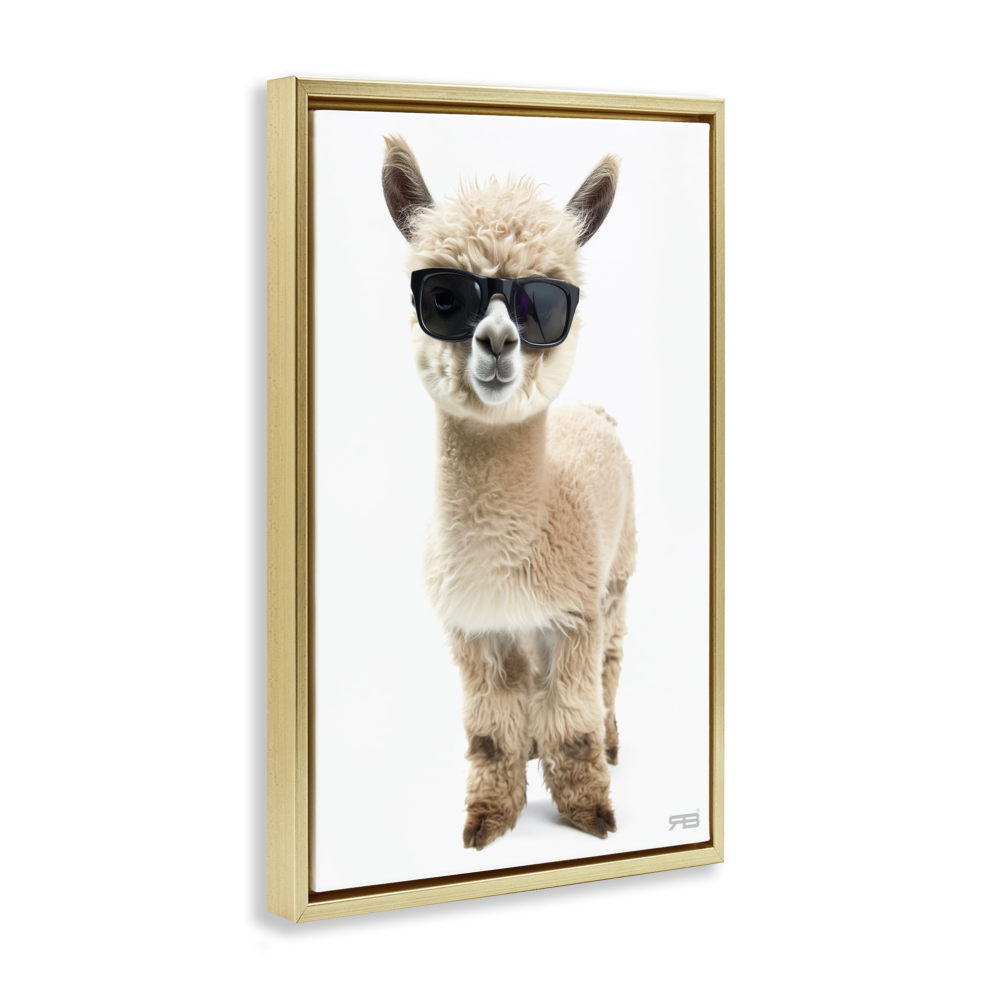 Stupell Industries Cool Alpaca & Glasses Animals & Insects Painting Gold Floater Framed Art Print Wall Art, 21 x 31