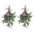 thumbnail image 5 of Deyuer Artificial Mistletoe Branch Christmas Hanging Faux Mistletoe Ornament with Bow Glitter Leaves Simulated Mistletoe Branch for Garland Bouquet Door.Red 2pcs, 5 of 8