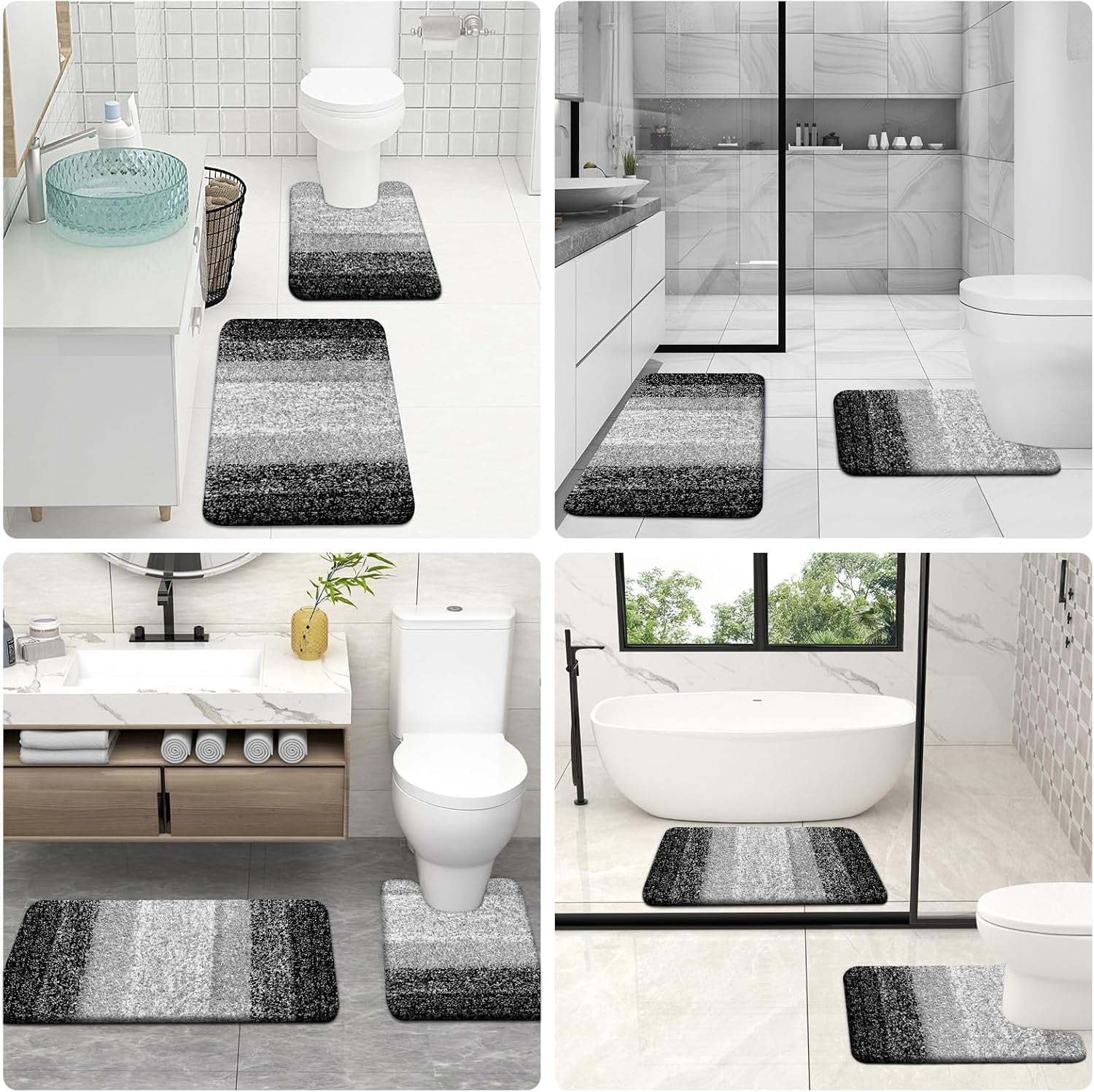 Buganda Microfiber Bathroom Rugs, 20"x30" Black Luxury Extra Soft and Absorbent Bath Mat, Non-Slip Plush Bath Carpet