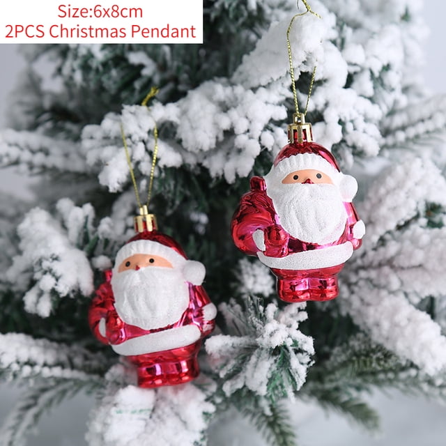 2 bolas de Navidad de plástico, adorno colgante de Papá Noel para decoración de árbol de Navidad, bolas de árbol de Navidad, decoraciones para el hogar de Año Nuevo