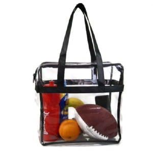 Kit Features Vinyl Bag Deluxe Clear Tote Bag w/Zipper, NFL Stadium Approved Security Bag, Clear Vinyl, Shoulder Straps, Black Trim, Heavy Duty ()