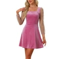 thumbnail image 1 of Vestido de terciopelo para mujer INSPIRE CHIC con escote cuadrado, mangas de malla con volantes, estampado de estrellas, vestido de fiesta y graduación, color rosa intenso, talla M, 1 of 6