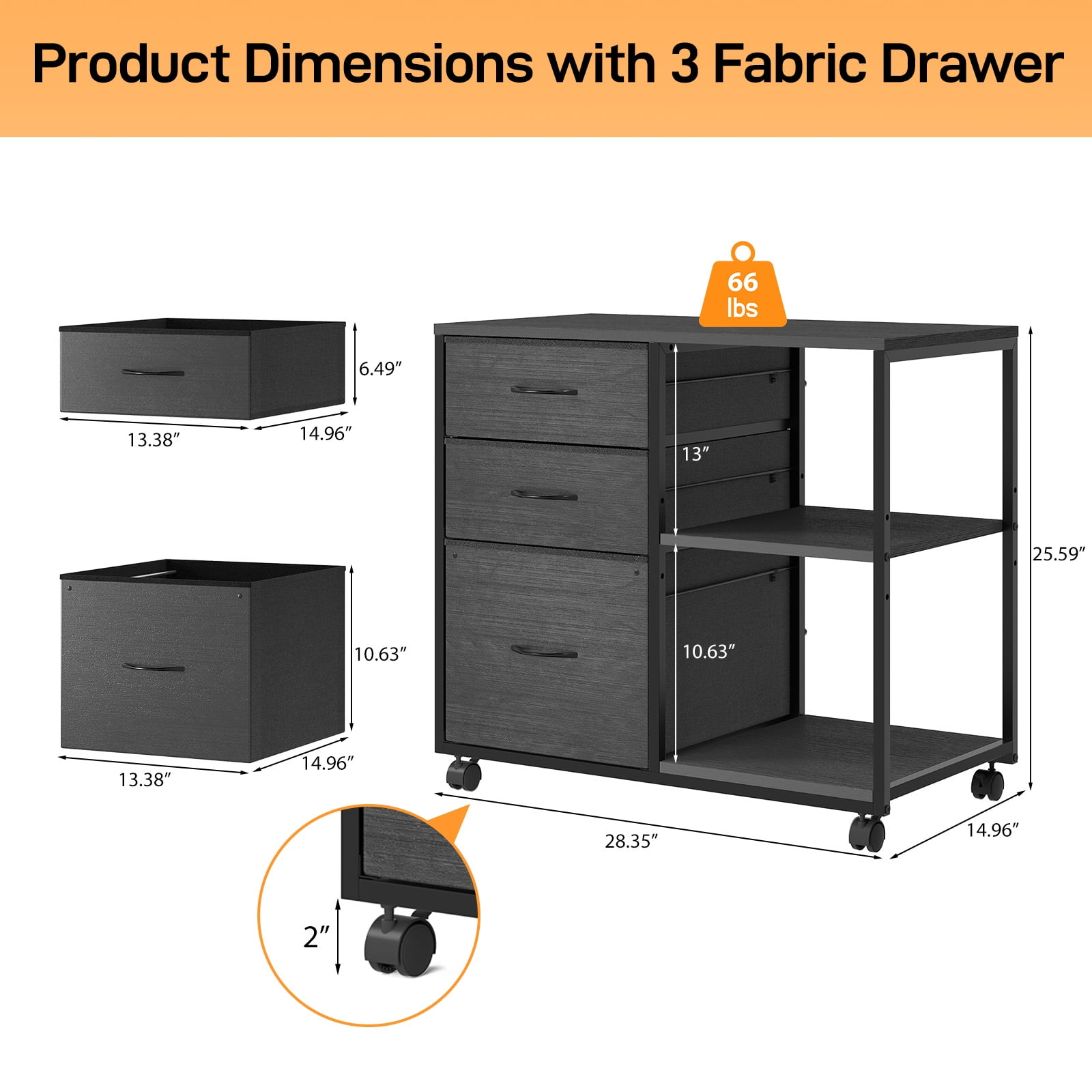 Ktaxon Rolling File Cabinet Under Desk Printer Stand with Shelves Adjustable, Mobile Lateral Filing Cabinet for Home Office, Fits Letter for Home Office, Black