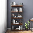 thumbnail image 1 of Rustic Brown Wood Bookcase with Open Shelves, 24"x11.8"x63" Standing Shelving Unit Metal Frame Display Rack - Farmhouse Style for Living Room Bedroom, Modern Home Storage Organizer, 1 of 6