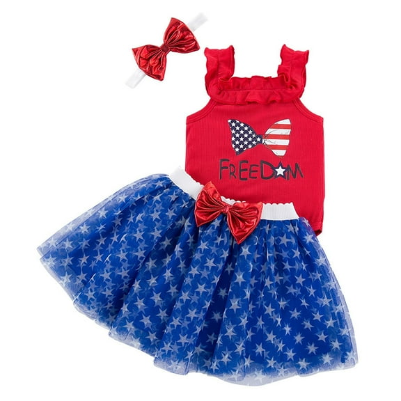 Newborn Baby Girls 4th of July Outfit Romper Tutu Skirt Headband Clothes Set