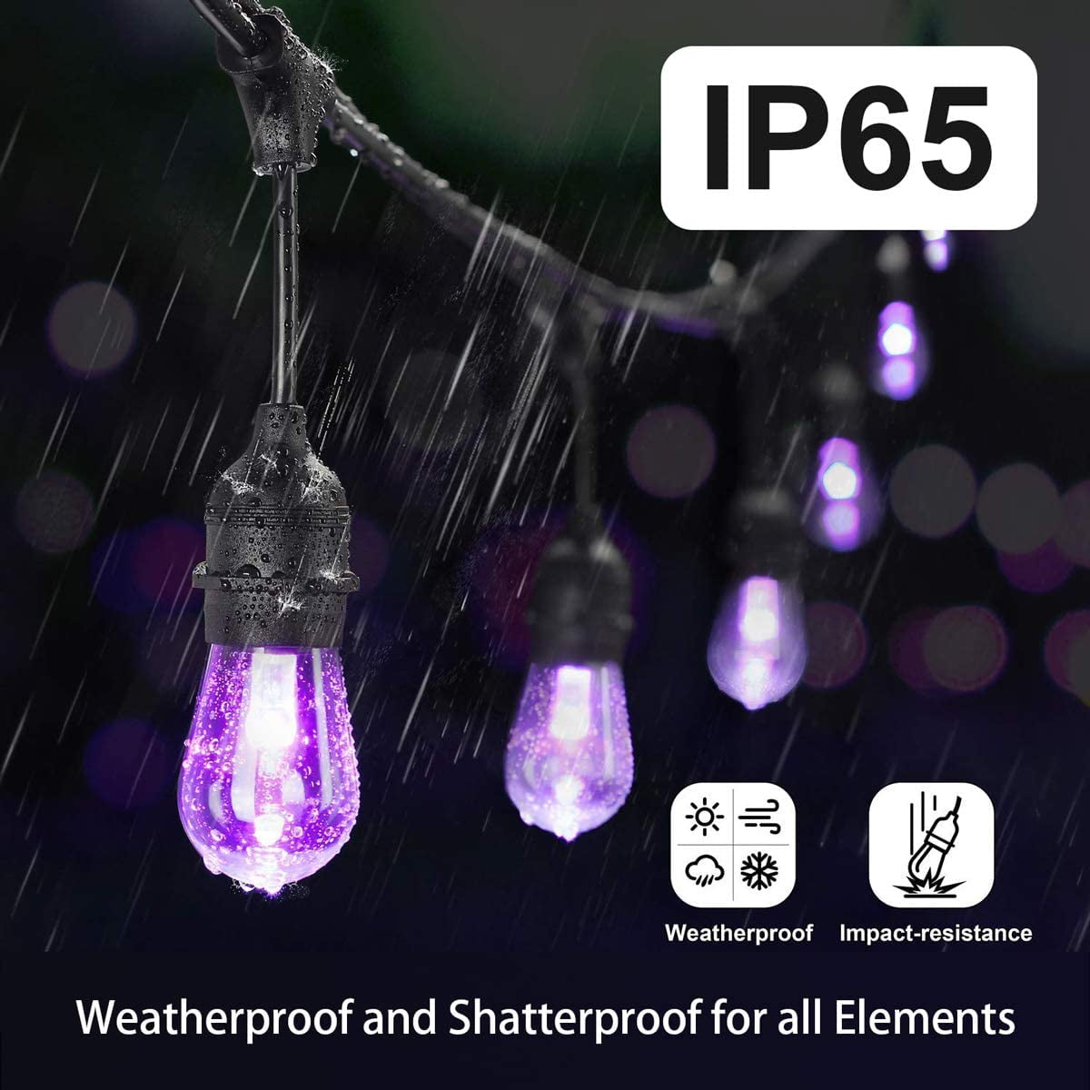 48ft Color Changing Outdoor String Light with Shatterproof LED Bulbs Remote Control Weatherproof for Patio Backyard Garden Party