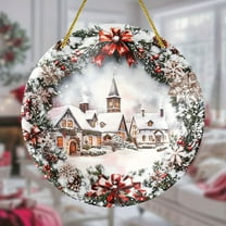 ufehgfjh My Order Christmas Wooden House Snow Scenery Circular Wooden Board Sign Wall Hanging Pendant Holiday Decoration Outdoor Door Number Pendant