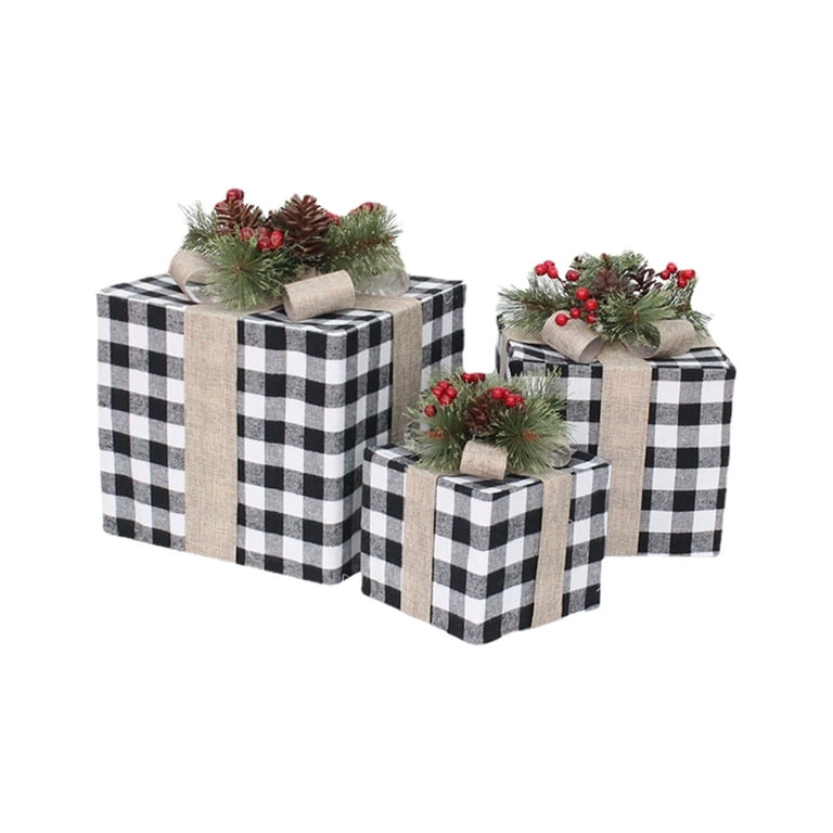Bobasndm 3Pcs Christmas Gift Boxes, Buffalo Plaid Christmas Nesting Boxes  with Lids in 3 Assorted Sizes for Holiday Decorative Wrapping 