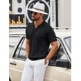thumbnail image 3 of COOFANDY Black Polo Shirts for Men Textured V Neck Knit Polos Short Sleeve Casual Golf Shirts Fashion Polos, 3 of 6