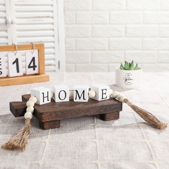 Wood Letter Block Bead Garland with Tassels Home Blessed Farmhouse Decorative Beaded Garland Decor 23 Inch