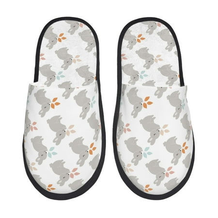 Balery Gray Rabbit Slient Indoor Furry Fleece Comfort House Shoes Soft Non-Slip Home Shoes Cotton slippers House Slippers-- Large