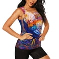 thumbnail image 2 of Xecao Rooster Oil Painting print women's scoop neck, loose-fit workout tank tops for the gym., 2 of 9