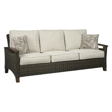 Signature Design by Ashley Paradise Trail Wicker Outdoor Sofa with Cushion